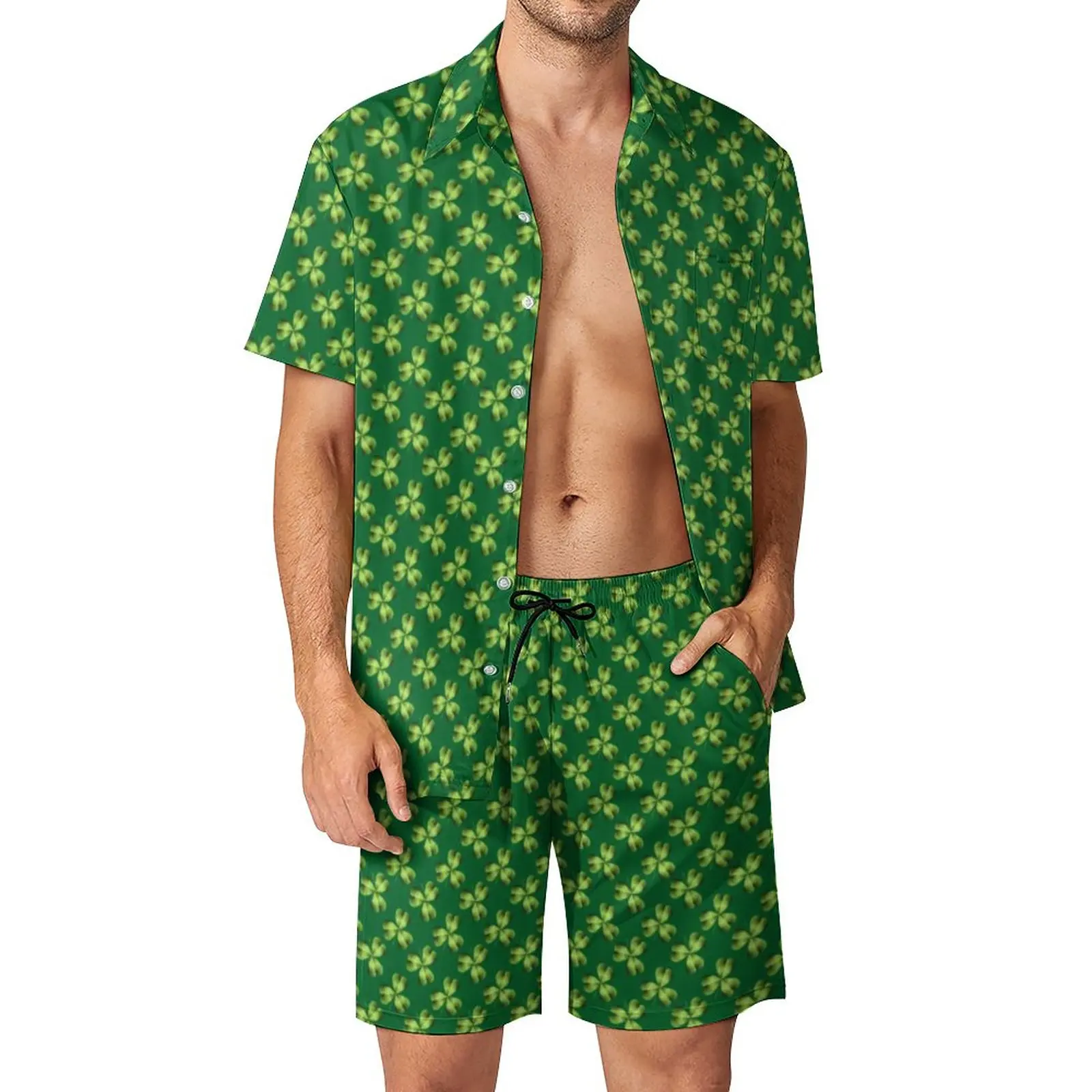 

Shamrock Three Leaf Men Sets St Patricks Day Casual Shorts Summer Retro Outdoor Shirt Set Short Sleeves Plus Size Suit Gift Idea
