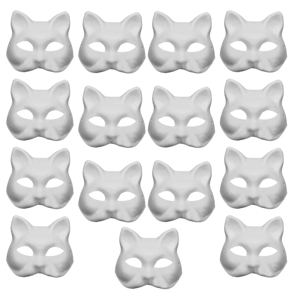 

15pcs Unpainted DIY Paintable Mask Lightweight Durable Cosplay Prop Masquerade Mask Cat Face Mask Party Cosplay Accessories