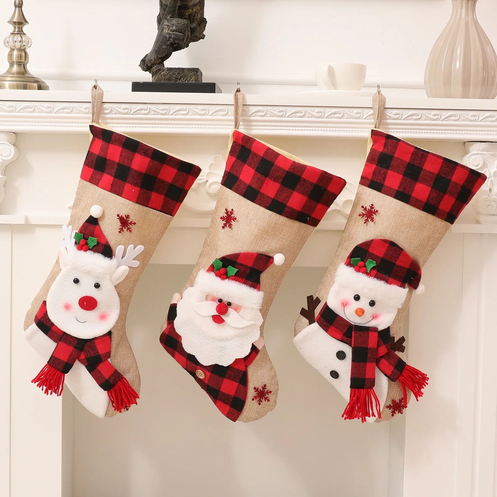 

Рождественские чулки, украшения, Санта Клаус, лось, снеговик, фланелевые 3D трехмерные Мультяшные рождественские носки