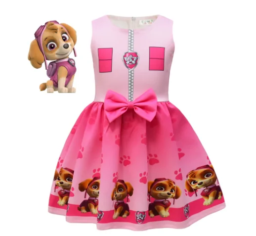 

Paw Patrol Anime Cartoon Dog Girl Dress Digital Peripheral Printing Girl Bowknot Dress Party Prom Children's Birthday Gift