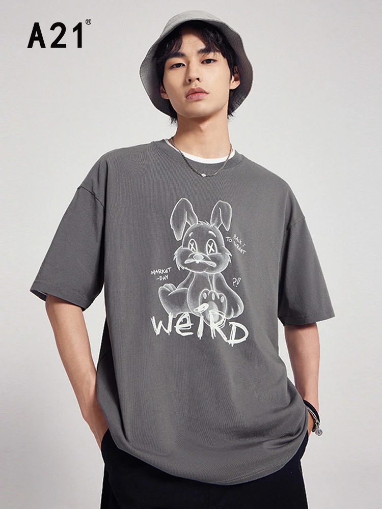 

A21 Men's Baggy Black T-shirts Summer 2022 Fashion New Casual Loose Printed Pattern Tees Male Oversized O-neck Short Sleeve Tops