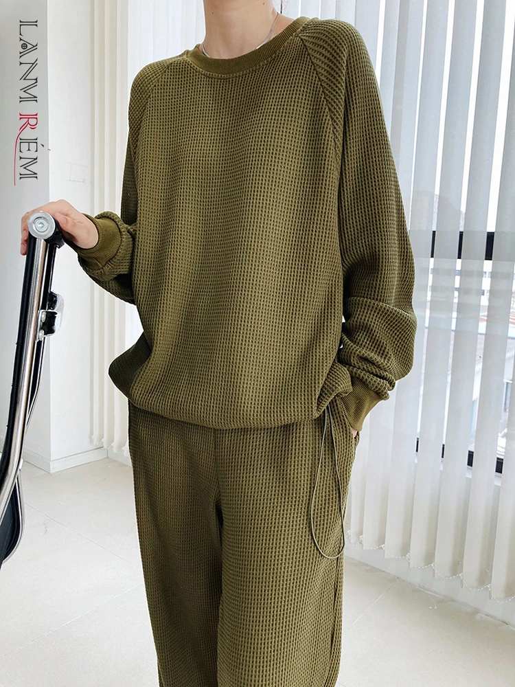 

LANMREM Round Neck Plaid Sweatshirt + Wide Leg Pants 2 Piece Sets Fashion Casual Sports Suit Female 2022 Autumn Winter 2R4898