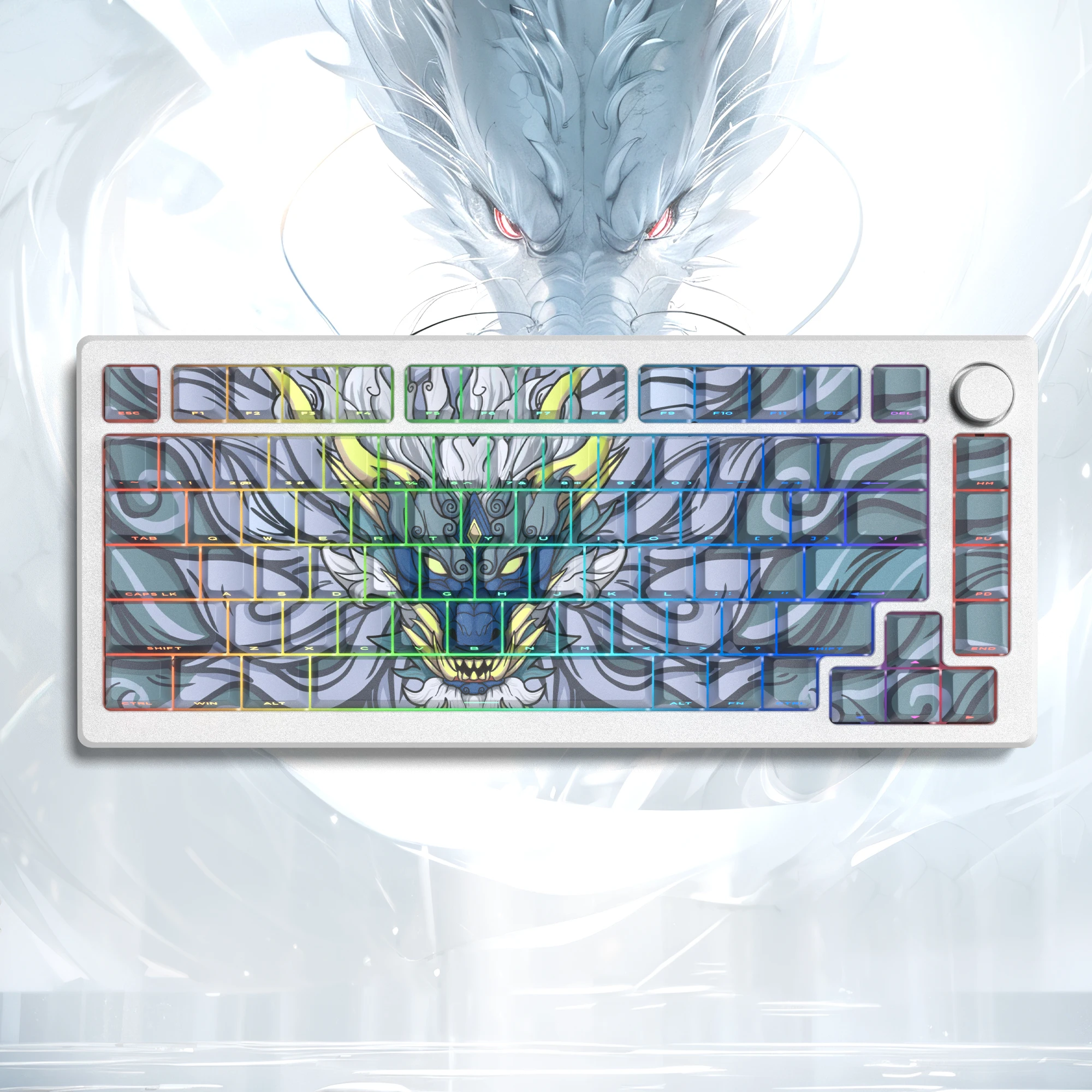 Темно-синяя тема Loong с боковым принтом блестящие сквозные колпачки для клавиш 130