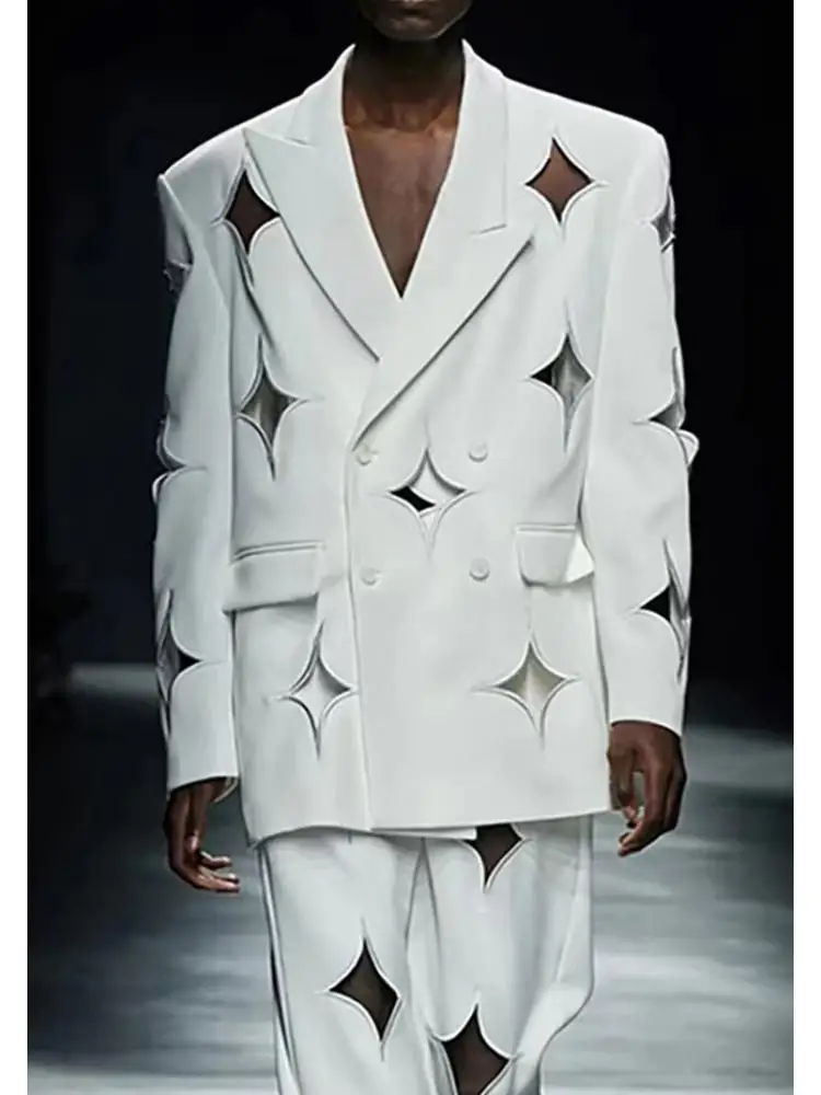 Women Pant Suit Double Breasted Hollow Out Womens Suits Blazer With Pants Fashion Loose Long Blazer Pant Suit Set 2023