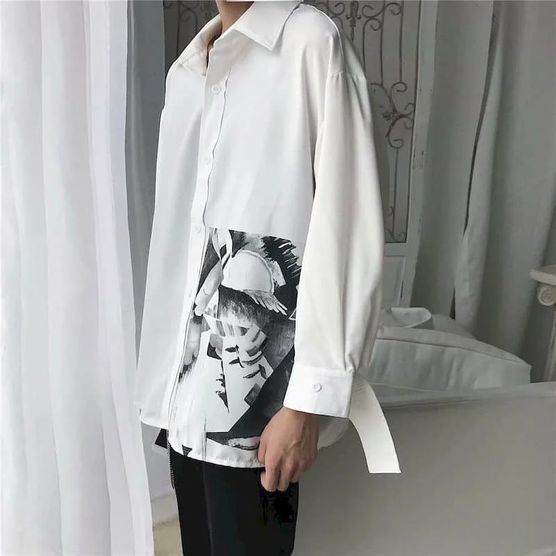 Рубашка мужская с принтом модная блузка в Корейском стиле рукавом три четверти
