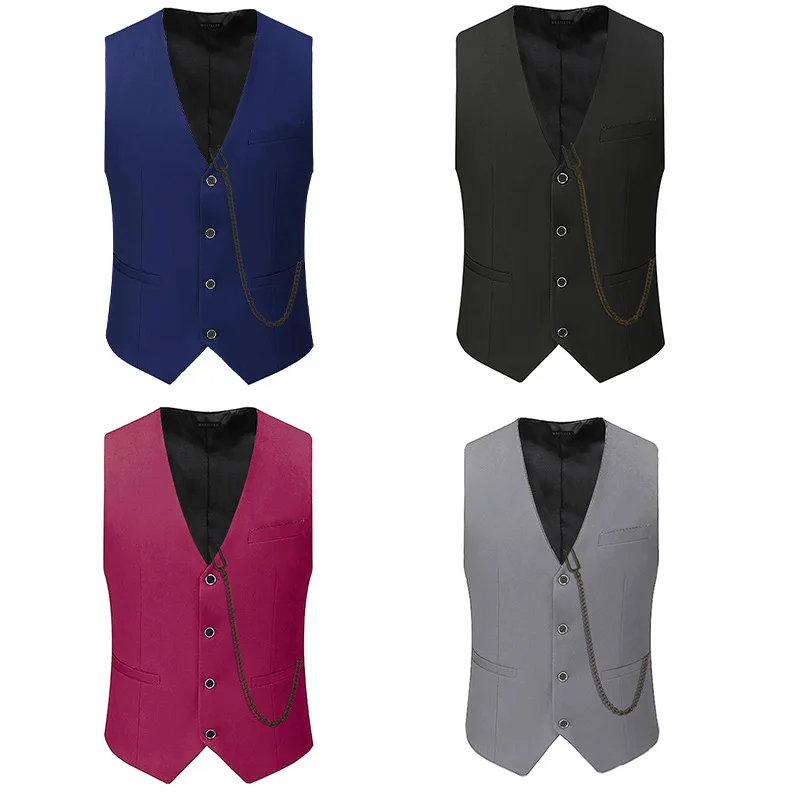 

Новинка, разноцветный модный жилет для выпускного вечера, мужской деловой жилет в стиле ретро, аксессуары для ремня без рукавов, однотонный деловой жилет для мужчин