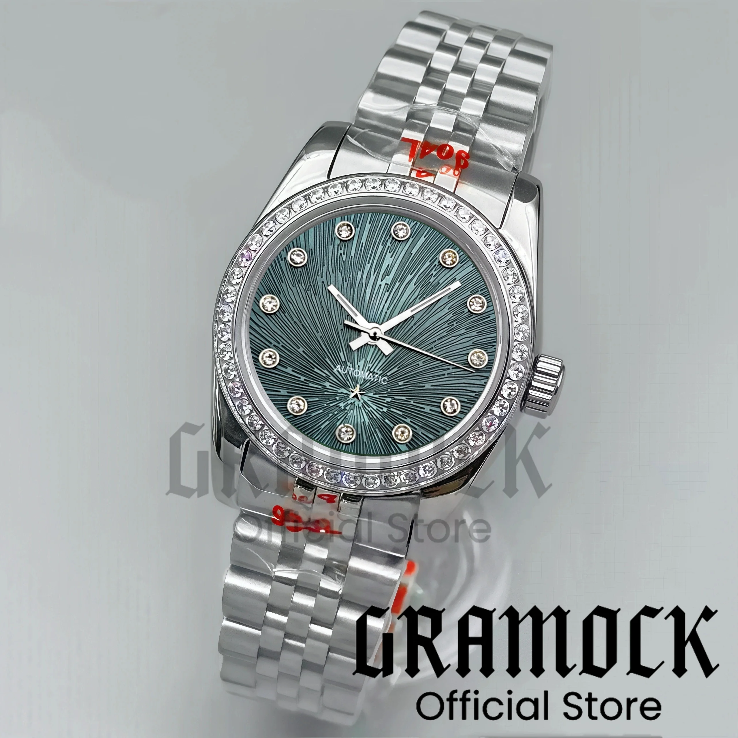 Фото Gramock 31 мм модные женские наручные часы NH05 автоматические часы De Ville с бриллиантовым индексом звезды декоративный циферблат серебряные стальные женские часы №3