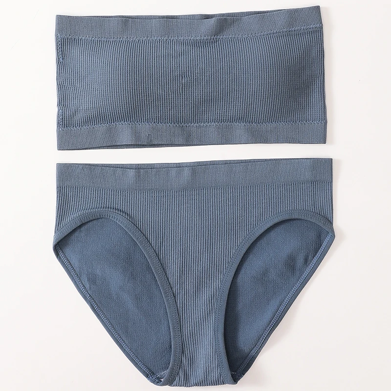 

Women Seamless Bra And Brief Set Strapless Bra Push Up Lingerie Set Bandeau Underwear Wirefree Bralette Female Invisible