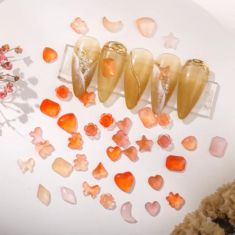 

100 шт. новый теплый светильник-розовый цвет меняющий цвет ногти бледный Персик Сердце Луна Камелия бабочка градиентные светлые украшения