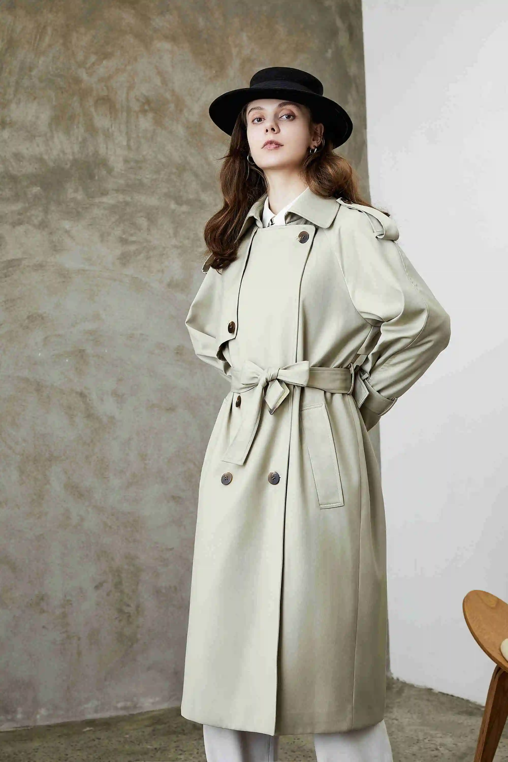 

2023 Women's Spring Autumn New Long Trench Coat Temperament Cotton Waterproof Double-Breasted Belt Casual Jacket Spot
