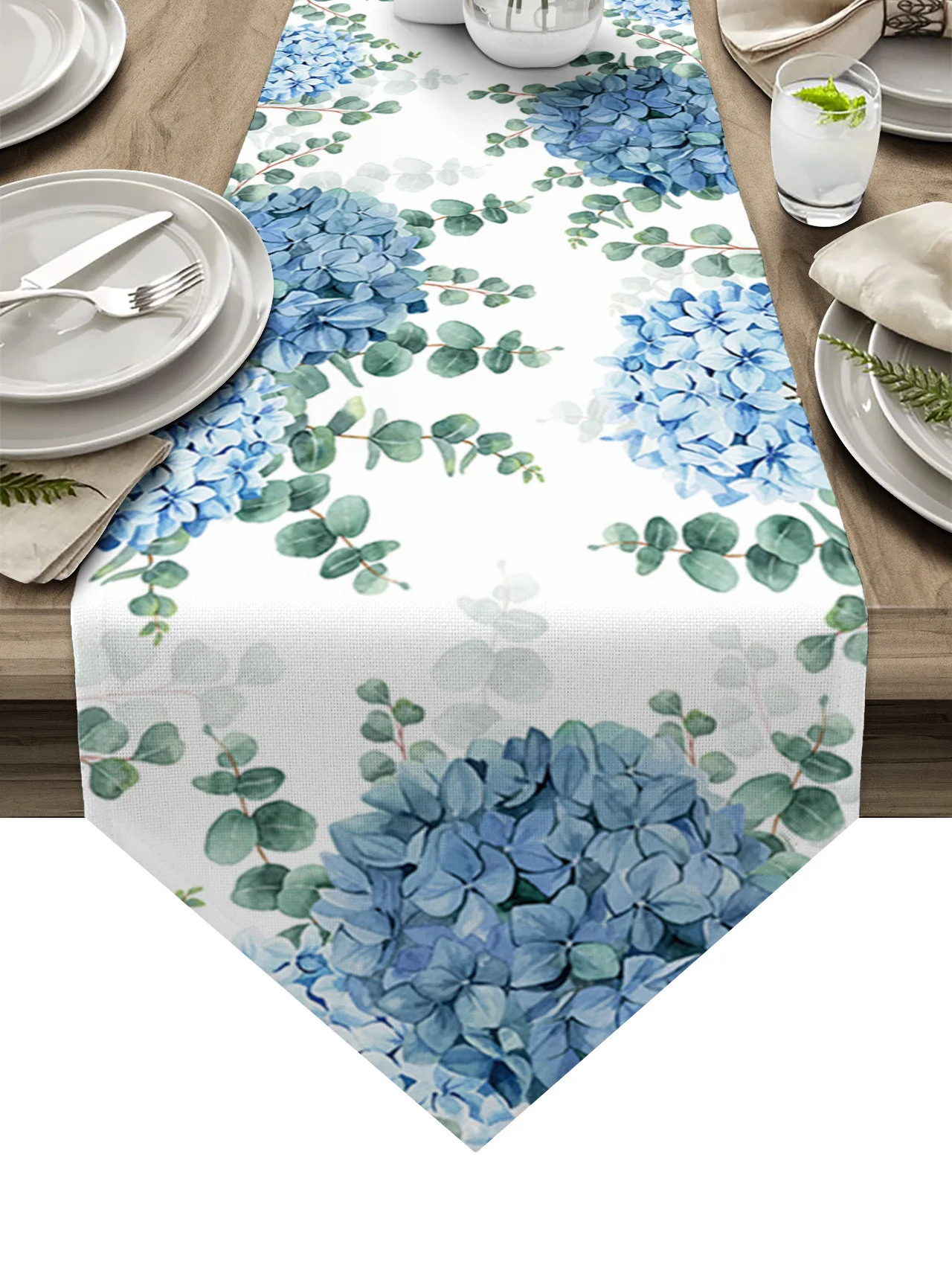 

Eucalyptus Leaves Hydrangea Flower Plant Table Runner Boho Wedding Decoration Tablecloth Party House Kitchen Dining Placemat