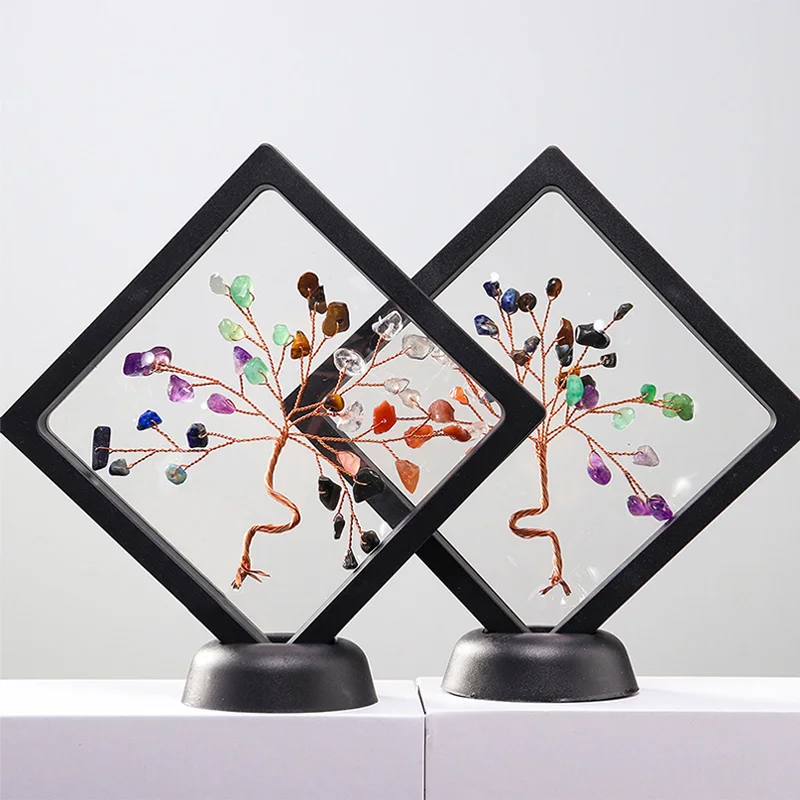 

Living Room Decoration Gemstones Lucky Tree Ornament Home Decor Natural Reiki Tree of Life Black Frame Fengshui Art Crafts Gift