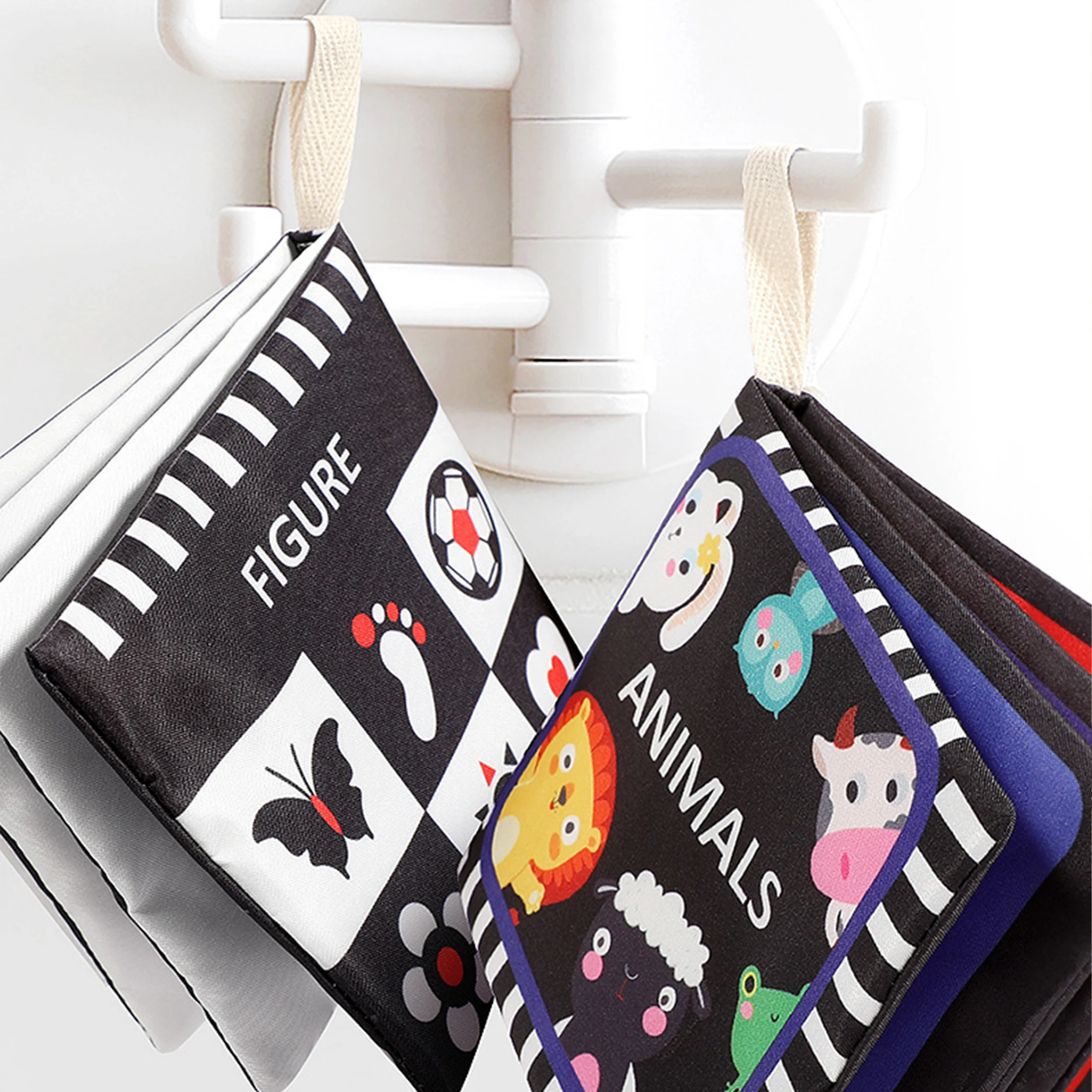 Детская Черно-белая Тканевая Книга С Кольцом И Животным Узором Развивающие