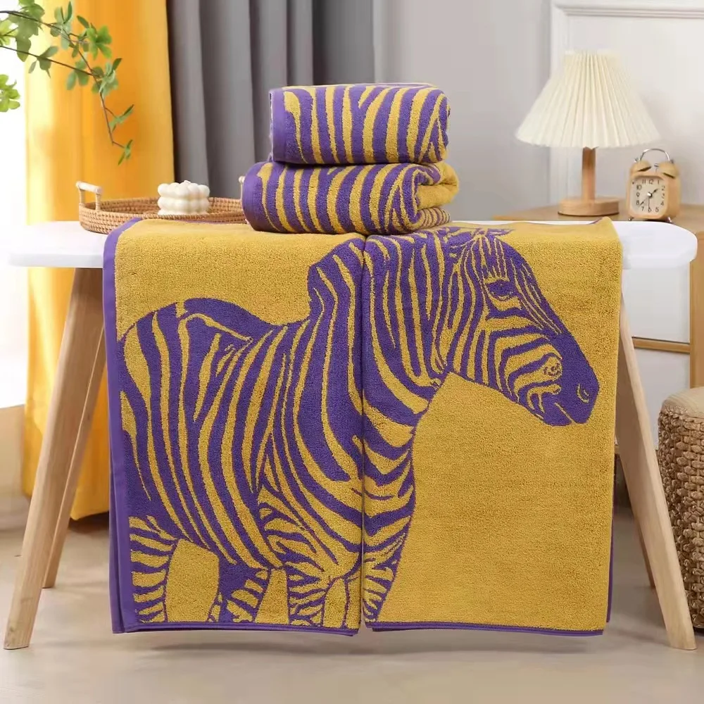 

Hotel home cotton bath towel absorbent thickened yarn-dyed jacquard sports towel set 2-color coil cotton bath towel
