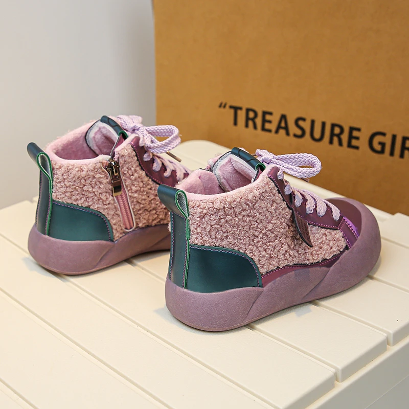 Детские разноцветные повседневные хлопковые туфли с боковой молнией и завязкой