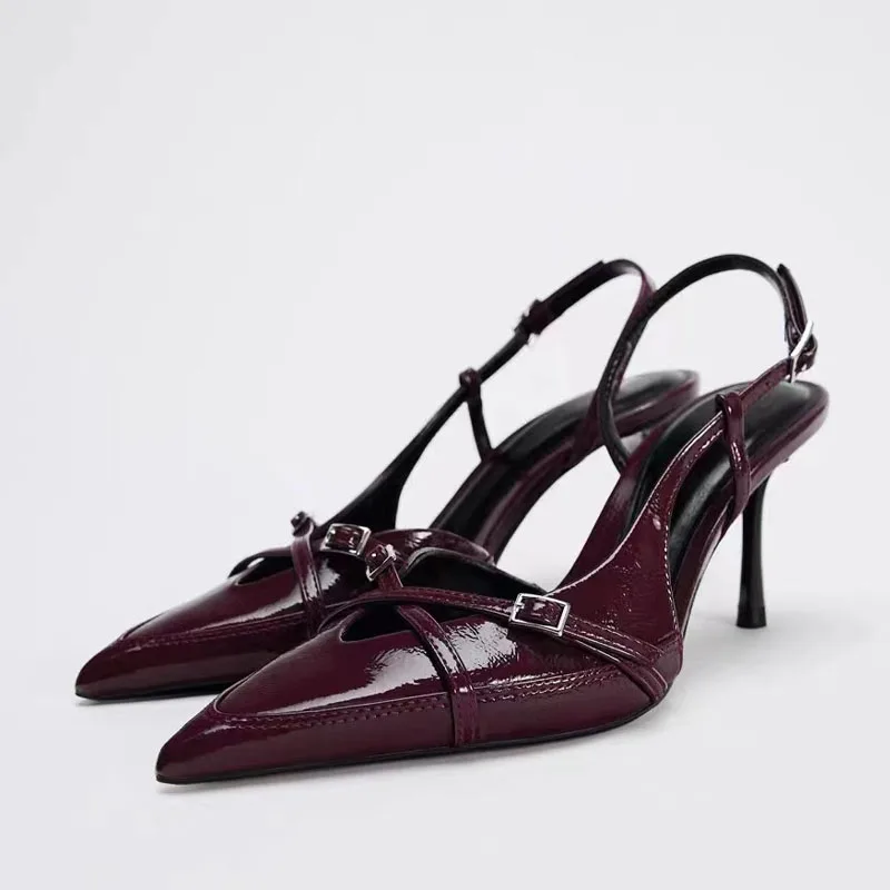 TRAF темно-красные туфли на шпильке с пряжкой и украшением женские сандалии