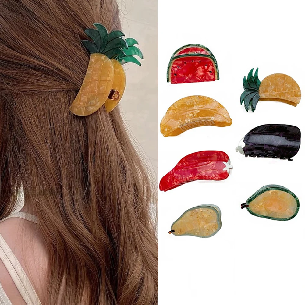 

2022 Women Acetate Fruit Hair Claw Girls Hairpin Geometric Hair Clip Acetate Simulation Vegetable Hair Claws Hair Accessories