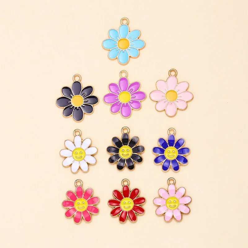 

10Pcs Fashion Jewelry Charms Accessories For Handmade DIY Enamel Colorful Daisy Flowers Earrings Necklace Pendant Craft Supplies