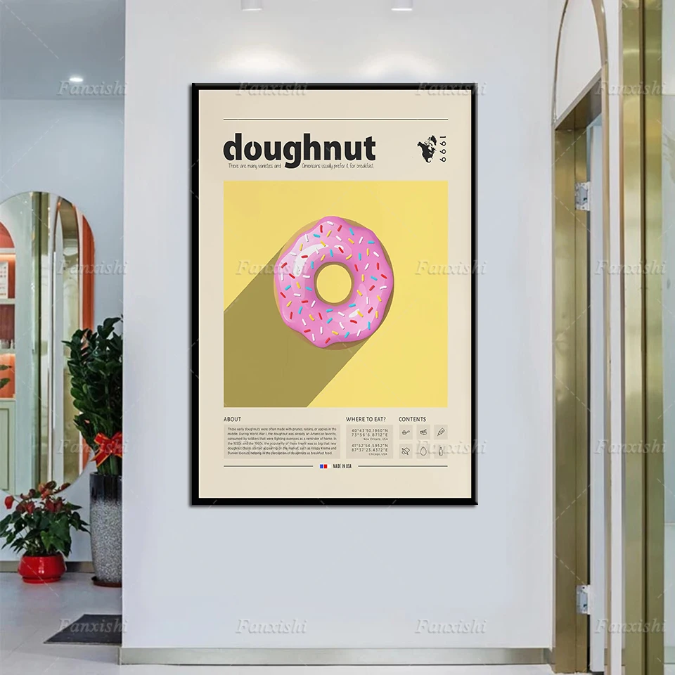 

Doughut Food Poster,, American Food,Retro Poster, Housewarming Gift,Kitchen Wall Decor, Mid Century Poster, Minimalist Print Art