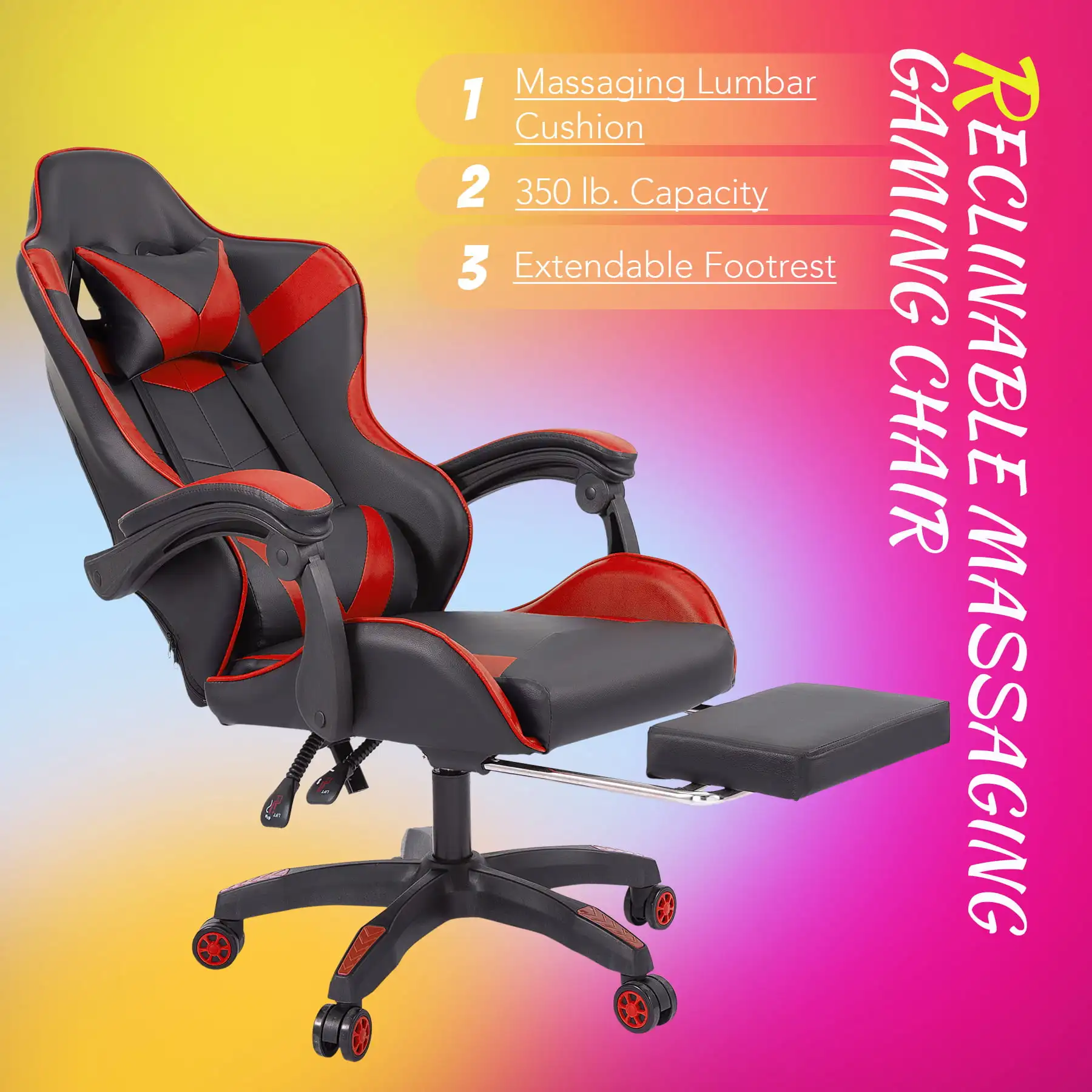 

Игровое кресло Bestco с высокой спинкой и поддержкой поясницы, Черное и красное компьютерное кресло, игровое кресло