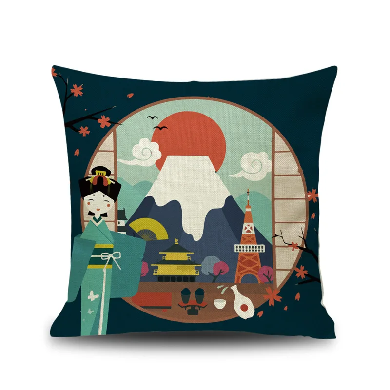 

Japanese Ukiyoto Pattern Series Print Design Pillowcase Home Office Decoration Square Pillowcase