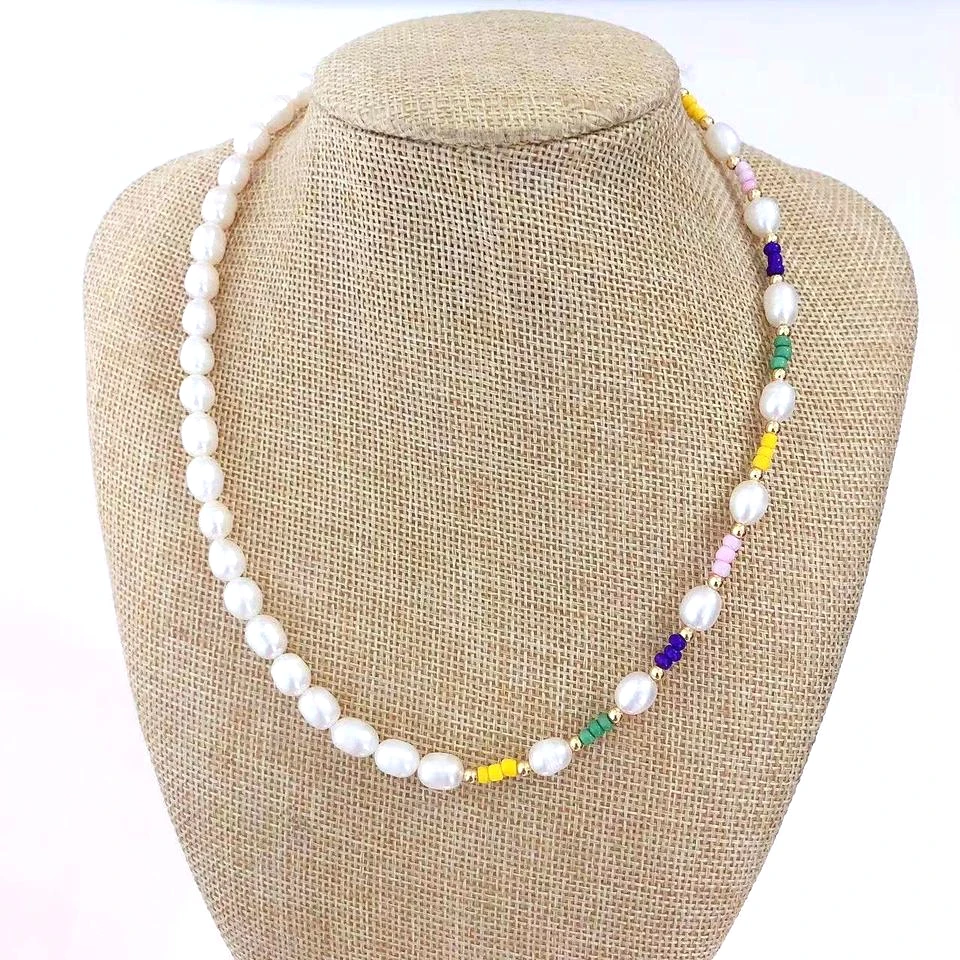 

Ожерелье ручной работы из бисера с натуральным пресноводным жемчугом, 5 шт.