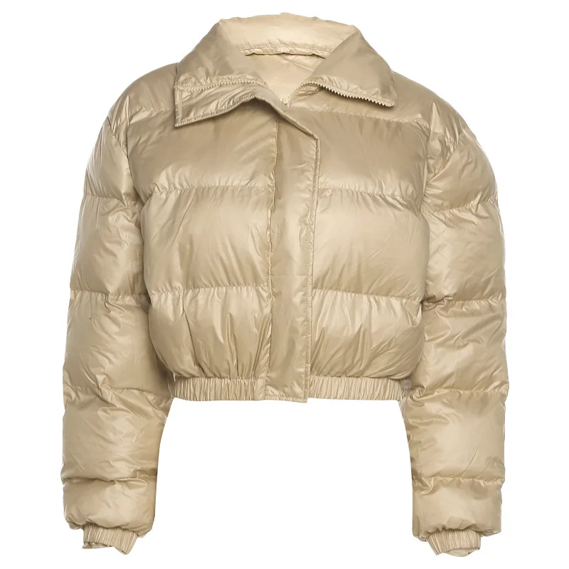 2021 Autumn and Winter Women's New Fashion Long-sleeved Stand-up Collar Zipper Self-cultivation Warm Solid Color Cotton Jacket