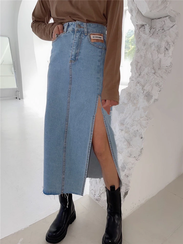

Casual Zipper Pocket Split Summer Spring Fall Winter Daily Long Skirts