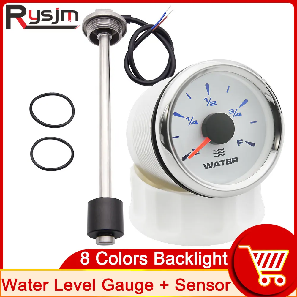 

52MM Water Level Gauge + Water Level Sensor 0~190 Ohm With 8 Colors Backlight Oil Tank Level Indicator Meter Fuel Sender Unit Se