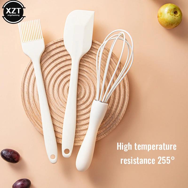 

New Hot Selling 3-piece Set of White Silicone Cream Scraper DIY Bread Cake Butter Scraper Stirrer Oil Brush Kitchen Baking