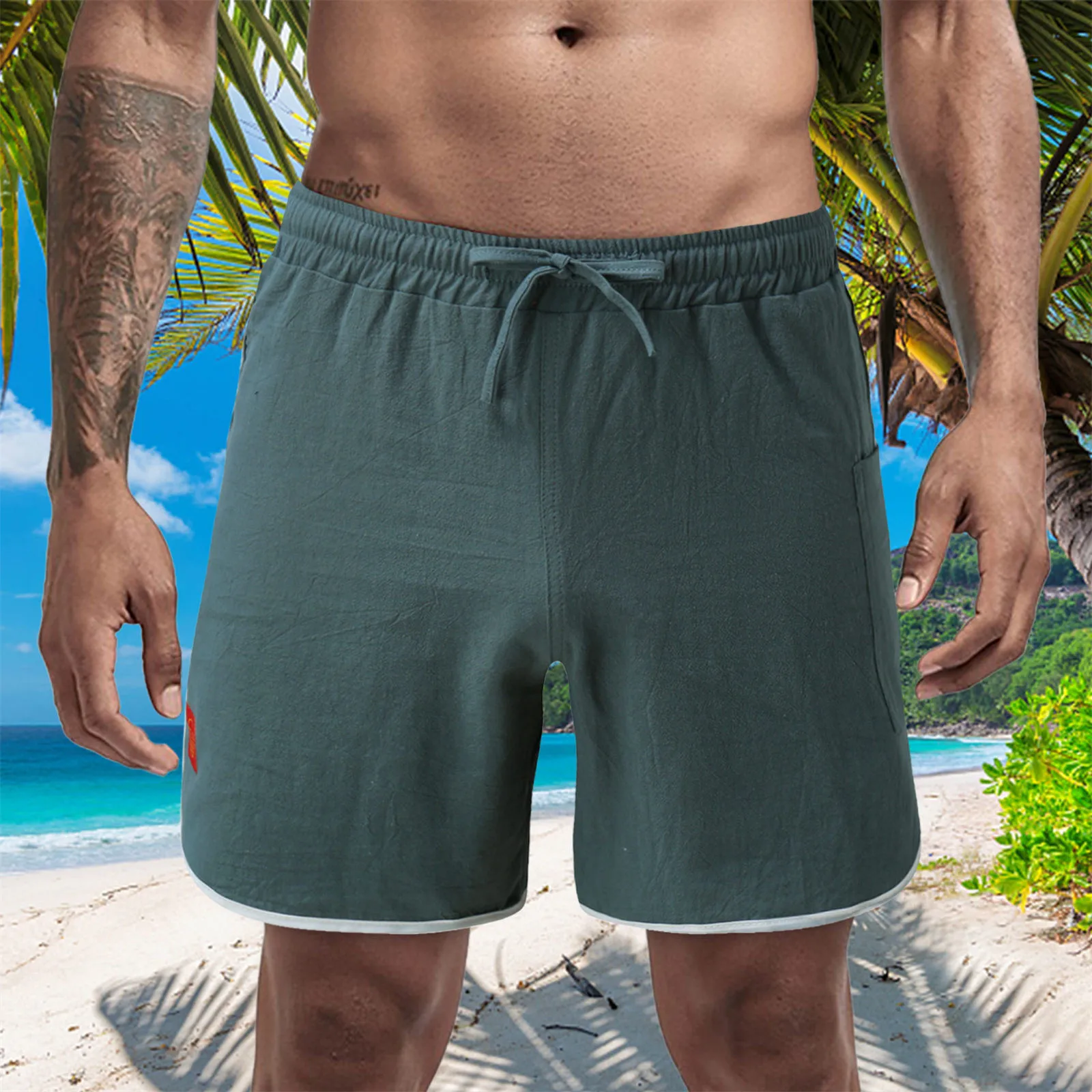 

Cotton Linen Beach Trunks hawaiian Beachwear Shorts summer loose Breathable Quick Dry Shorts for men vacation Pantalones cortos