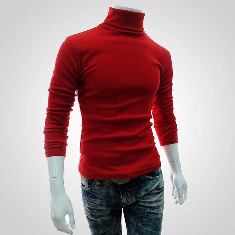 Pull à col roulé en coton tricoté pour homme  vêtement de bureau  couleur unie