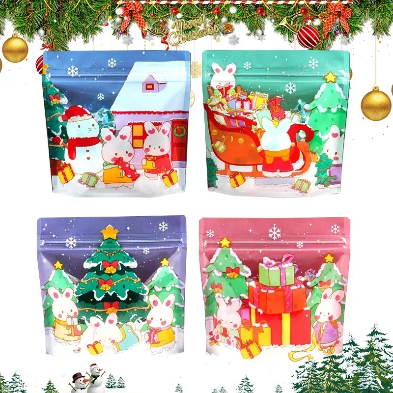 

Модная самозапечатывающаяся сумка с милым мультяшным рождественской елкой, квадратные упаковочные пакеты, пакет для хранения закусок, праздничный подарочный пакет, товары для вечеринок