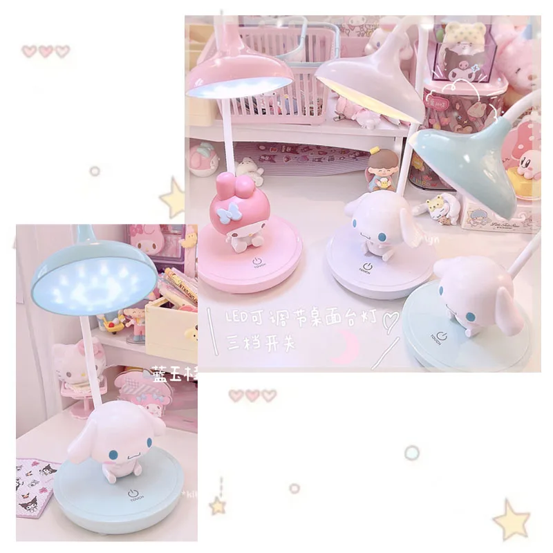 

Anime Cartoon Cinnamoroll My Melody Kt Cat LED Table Lamp USB Rechargeable Dimmable Kawaii Cute Desk Reading Light Bedside Lamp