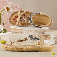 sandals for women casual vintage rhinestone platform sandals summer beach shoes soft elastic band ladies sandals