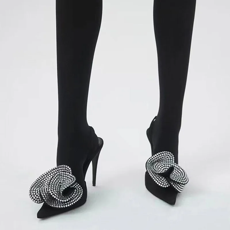 Сандалии женские атласные на шпильке босоножки с алмазным принтом без застежки