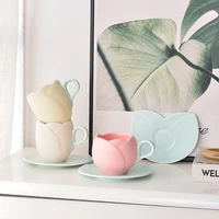 ceramic coffee cup set handgrip teacup creative flower buds coffee mugs porcelain water cup and saucer set household drinkware