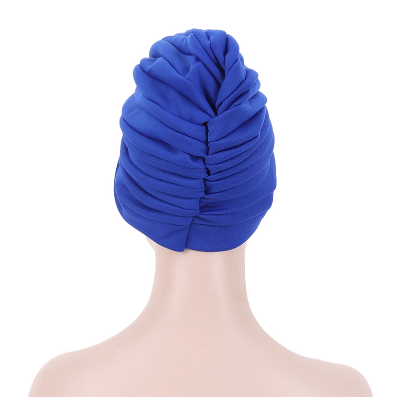 2022 New Satin Loop Ruffled Turban Cap for Women Pleated African Head Wrap Bonnet Nigeria Elegant Headties Turbante Mujer images - 6