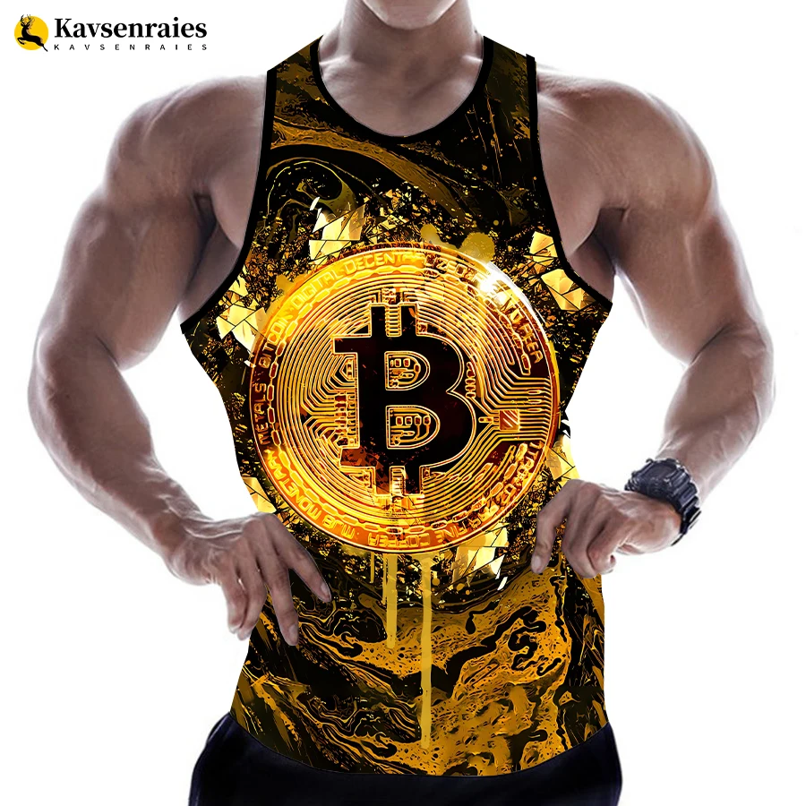 

2023 Hot Sale Bitcoin Graphic 3D Printed Tank Tops Men Summer Fashion Casual Sleeveless Shirts Harajuku Streetwear T-shirt