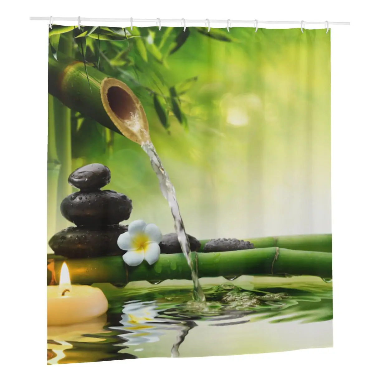 

Stone Bamboo Shower Curtains Bathroom Bath Curtains with Hook set Wall Decor Hanging Buddha Buddhism Multi-size Cloth Screen