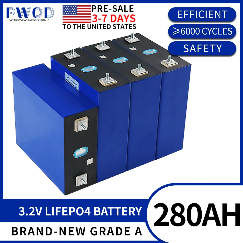 

3.2V 280AH Rechargeable LifePO4 Battery Brand New Lithium Iron Phosphate Cell Pack For RV Vans Campers EV Boats Yacht Golf Carts