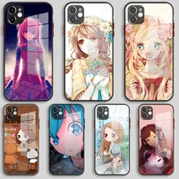 black silicone glass case for iphone 13 12 11 pro xs max x xr 8 7 6 plus se 2020 s mini cover anime girls cute