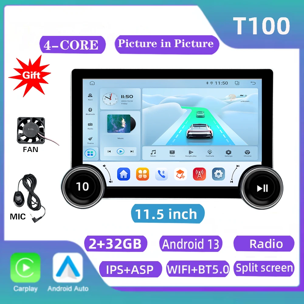 

11,5-дюймовый Двухдиновый Android-автомагнитола С GPS, Wi-Fi, Мультимодальной Навигацией, CarPlay, 8-ядерным Процессором