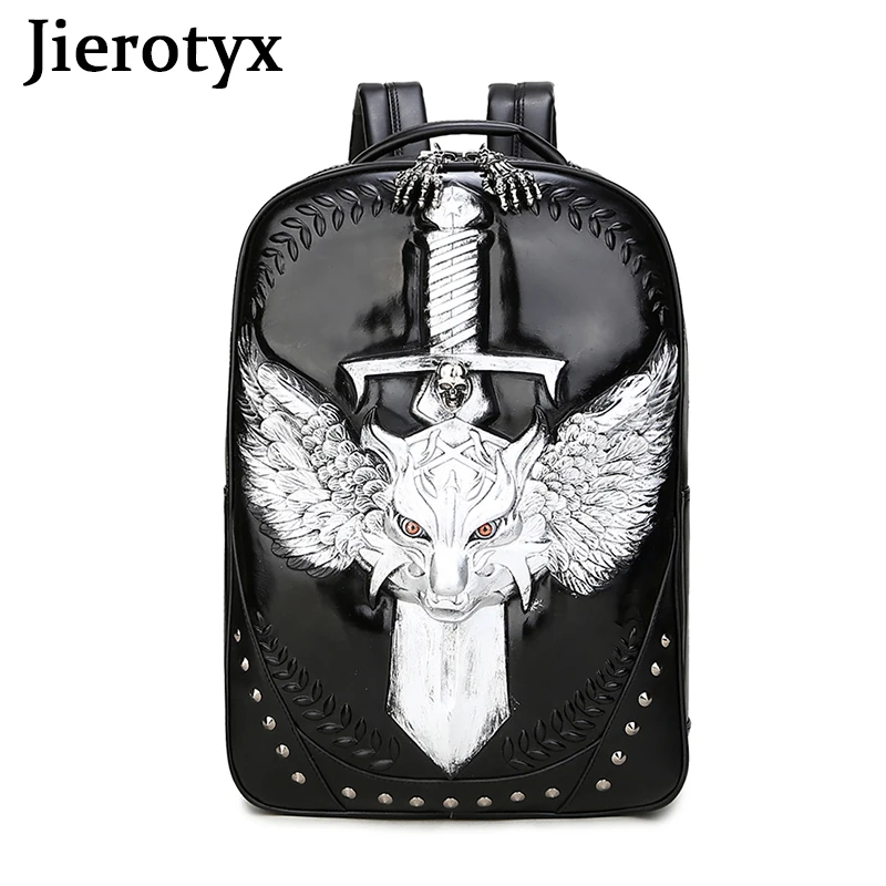 JIEROTYX Goth Warwolf Rucksack Backpack for Women and Men Hiking Camping Laptop Bags Waterproof Unisex School Bags Vintage Rivet