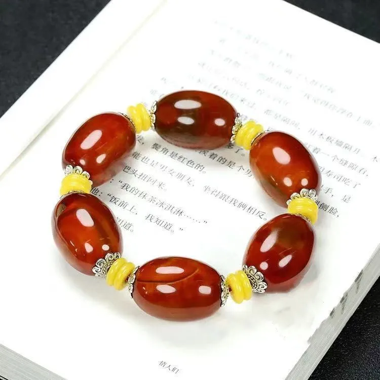 

Natural Ore Warring States Red Agate Barrel Beads Bracelet Men's Atmosphere Simple Joker Bracelet Jewelry