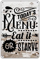 funny kitchen quote metal tin sign wall decor farmhouse rustic todays menu eat it or starve sign for home kitchen decor gifts