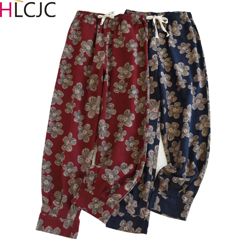 

Vintage Spring Summer New Women Sleep Bottoms Pajama Pants Soft Yarn Dyed Lounge Trousers Elastic Waist Thin Casual Nightwear