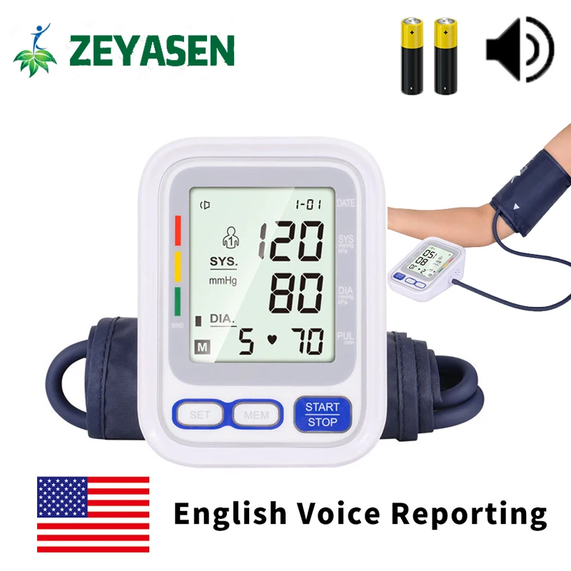 

1Set Arm Blood Pressure Monitor Digital Pulse Gauge Meter USB Medical BP Monitor LCD Voice Broadcast Sphygmomanometer for Home