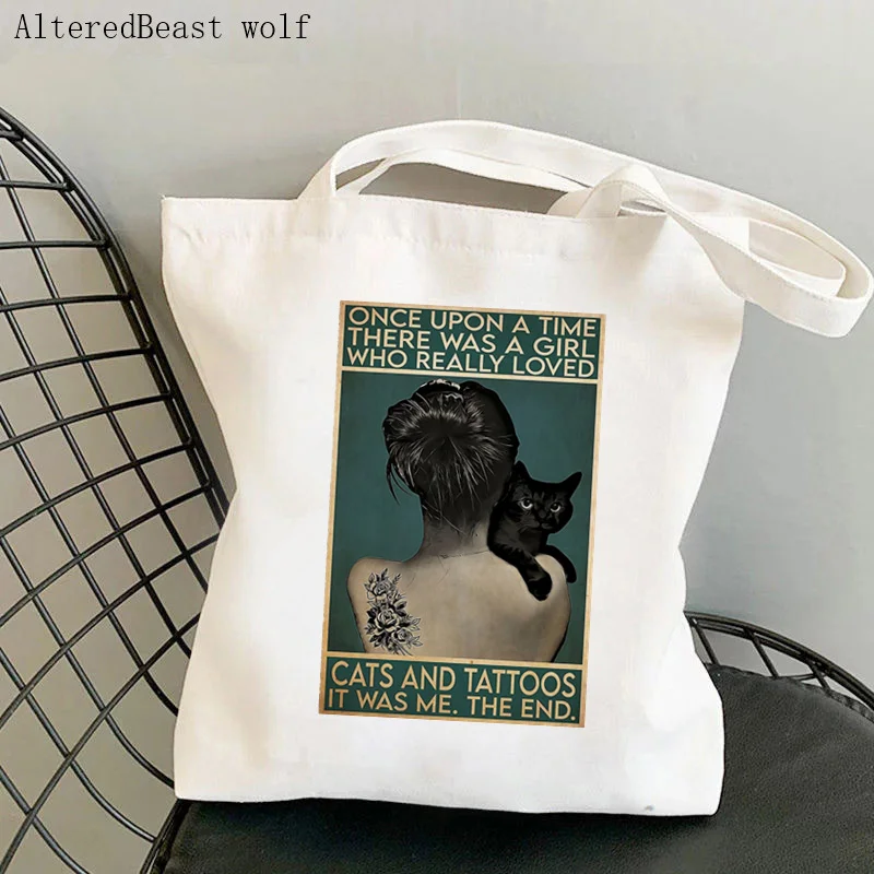 

Women Shopper bag Cat And Girl Once Upon A Time Bag Harajuku Shopping Canvas Shopper Bag girl handbag Tote Shoulder Lady Bag
