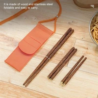 1 pair outdoor folding wooden chopsticks portable dinnerware tableware practical picnic foldable chopsticks with storage bag
